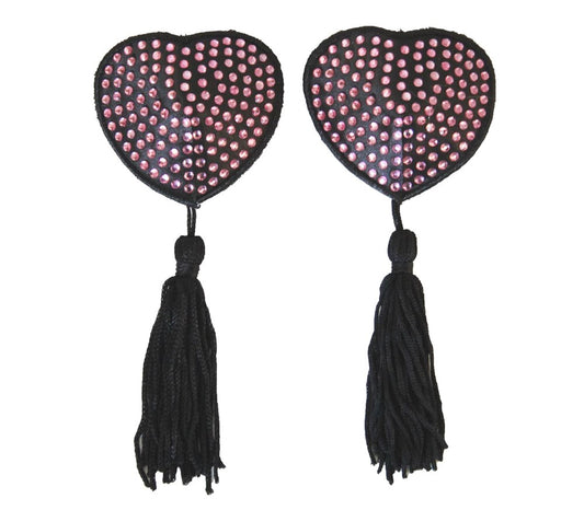Love In Leather Heart Shape Rhienestone Nipple Tassels - Baby Pink - Breast and Nipple Toys
