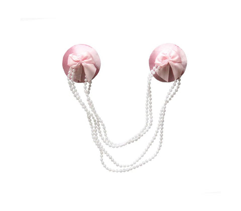 Love In Leather Beaded Chain Satin Pasties Luxury Nipple Accessories - Breast and Nipple Toys