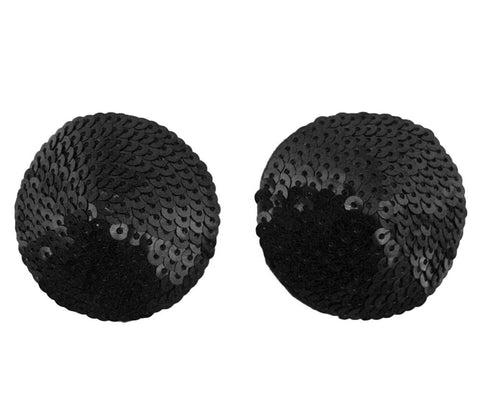 Love In Leather Round Sequin Nipple Pasties Black Sparkle Coverage - Breast and Nipple Toys