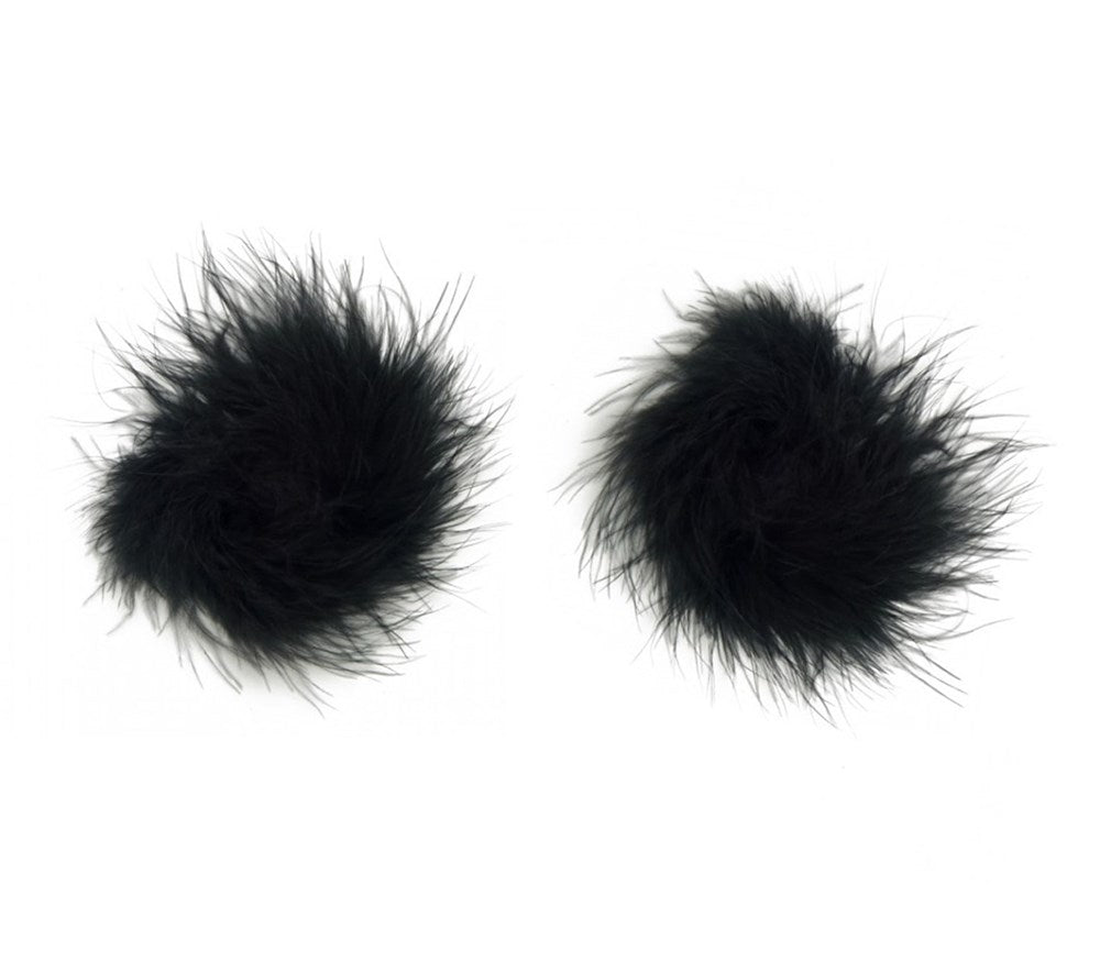 Love In Leather Marabou Fluff Nipple Pasties Black Feather Adhesive - Black - Breast and Nipple Toys