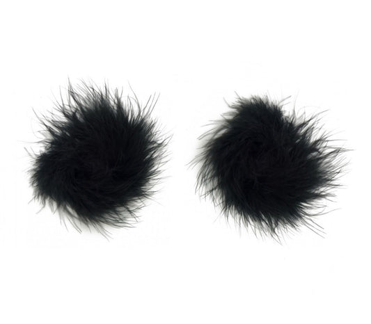 Love In Leather Marabou Fluff Nipple Pasties Black Feather Adhesive - Black - Breast and Nipple Toys