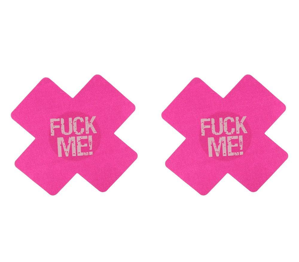 Love In Leather Fuck Me Satin Cross Nipple Pasties Bold Cross Design - Pink - Breast and Nipple Toys