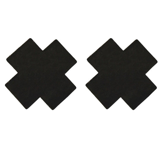 Love In Leather Satin Cross Women Nipple Pasties Cross Shape Design - Black - Breast and Nipple Toys