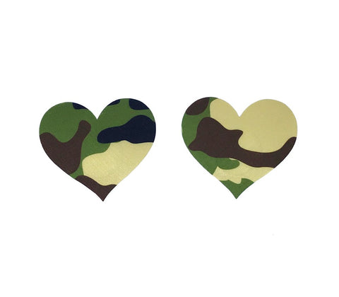 Love In Leather Satin Camo Print Heart Pasties Military Aesthetic Nipple - Breast and Nipple Toys