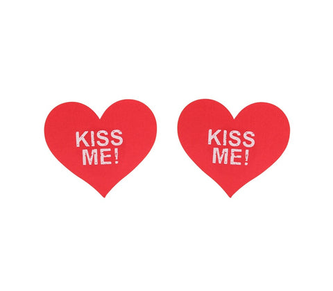 Love In Leather Kiss Me Heart Shape Nipple Pasties with Kiss Me Text - Breast and Nipple Toys