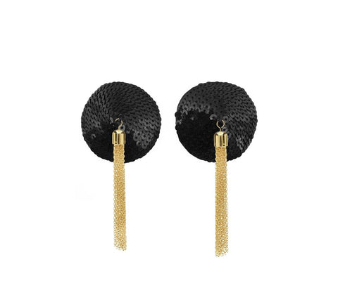 Love In Leather Sequin Pasties With Chain Tassels Burlesque Performance - Breast and Nipple Toys