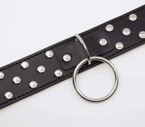 Berlin Baby Black Studded BDSM Play Collar with Dome Studs and Hardware - Collars and Leads