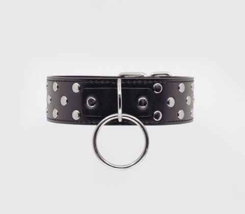 Berlin Baby Black Studded BDSM Play Collar with Dome Studs and Hardware - Collars and Leads