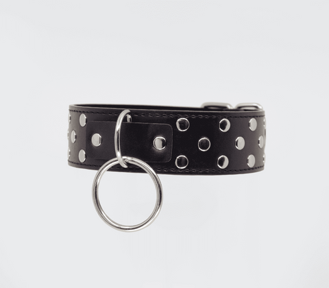 Berlin Baby Black Studded BDSM Play Collar with Dome Studs and Hardware - Collars and Leads