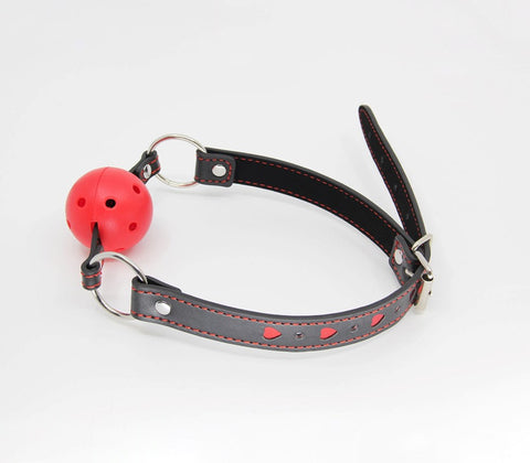 Berlin Baby Heart Inlay Faux Leather BDSM Gag with Breathable Ball Design - Bondage Gags and Bits