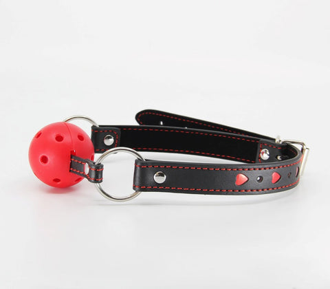 Berlin Baby Heart Inlay Faux Leather BDSM Gag with Breathable Ball Design - Bondage Gags and Bits