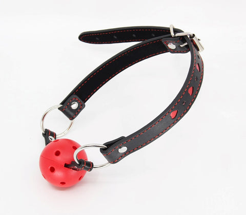 Berlin Baby Heart Inlay Faux Leather BDSM Gag with Breathable Ball Design - Bondage Gags and Bits