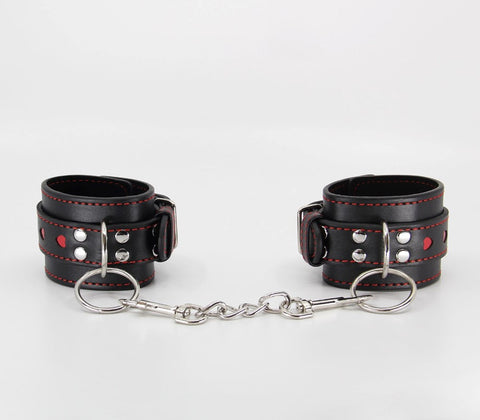 Berlin Baby Metallic Heart Bondage Wrist Cuffs with Red Heart Inlays - Cuffs And Restraints