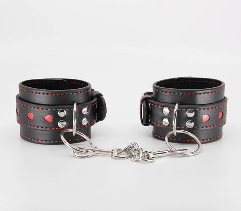 Berlin Baby Metallic Heart Bondage Wrist Cuffs with Red Heart Inlays - Cuffs And Restraints