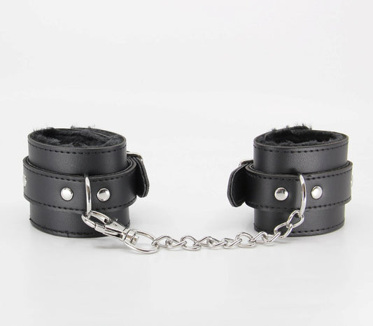 Berlin Baby Faux Fur Lined Leatherette Wrist Restraint - Black - Cuffs And Restraints