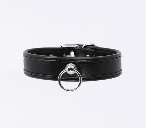 Berlin Baby Thin Padded Faux Leather Bondage Collar with Rotating Ring - Collars and Leads