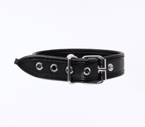 Berlin Baby Thin Padded Faux Leather Bondage Collar with Rotating Ring - Collars and Leads