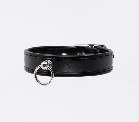 Berlin Baby Thin Padded Faux Leather Bondage Collar with Rotating Ring - Collars and Leads