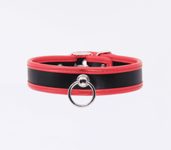 Berlin Baby Thin Padded Faux Leather Bondage Collar - Black Red - Collars and Leads