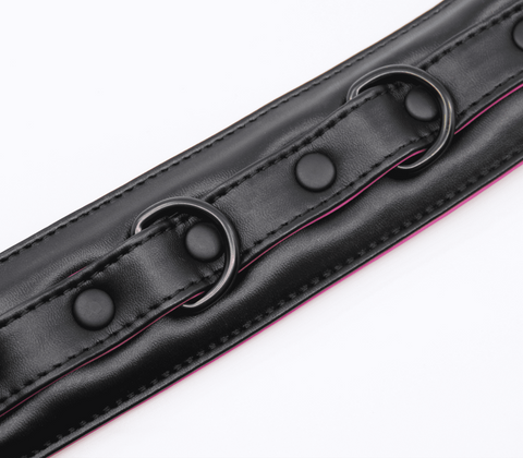 Berlin Baby Padded Faux Flat Leather BDSM Collar with Hot Pink Interior - Collars and Leads