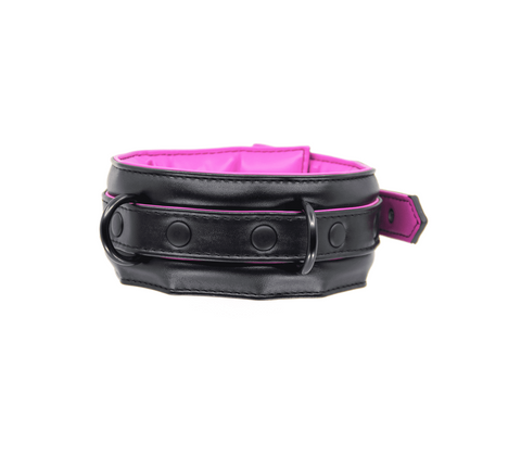 Berlin Baby Padded Faux Flat Leather BDSM Collar with Hot Pink Interior - Collars and Leads