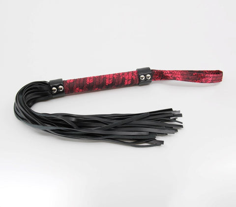Berlin Baby Red Jacquard Print Fetish Flogger with Premium Vegan Tails - Whips And Crops