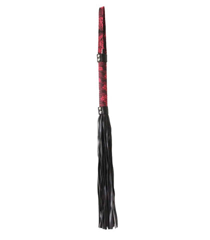 Berlin Baby Red Jacquard Print Fetish Flogger with Premium Vegan Tails - Whips And Crops