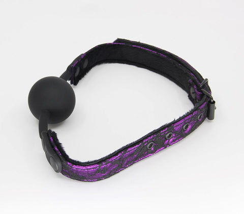 Berlin Baby Satin & Lace Silicone Ball Gag with Faux Fur Lining - Bondage Gags and Bits