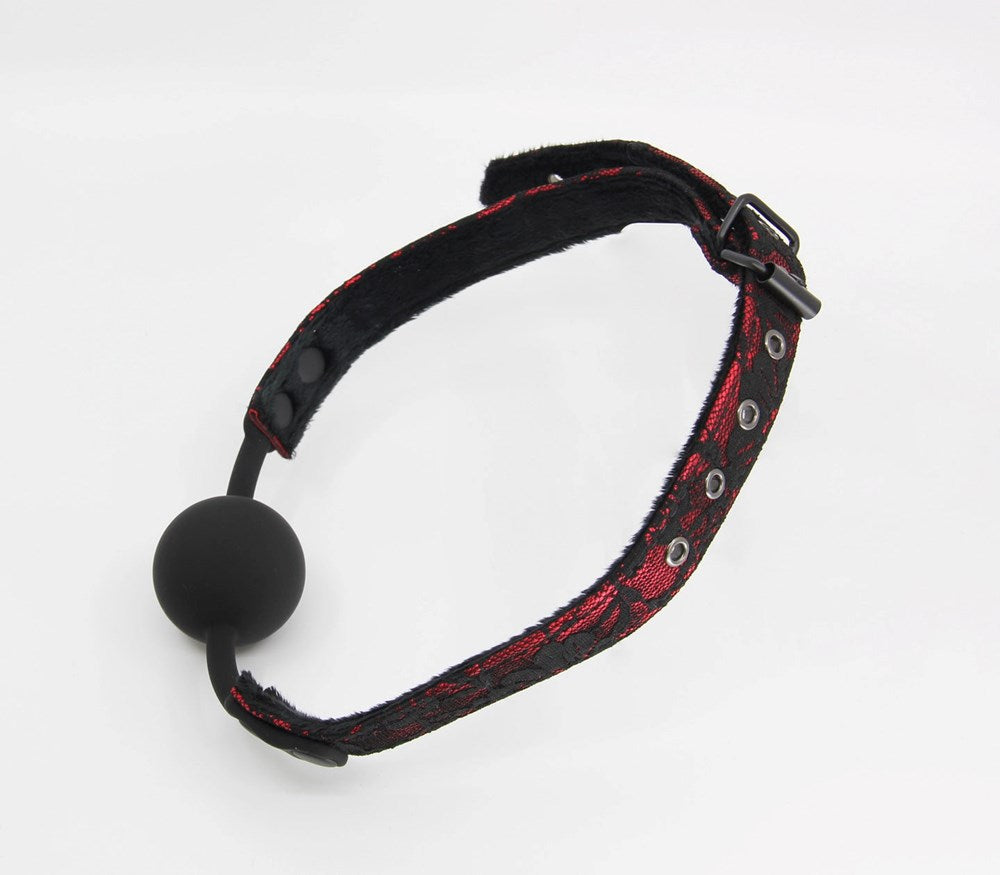 Berlin Baby Satin & Lace Silicone Ball Gag - Red - Bondage Gags and Bits