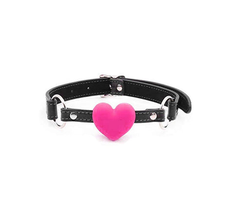 Love In Leather Faux Leather Gag With Silicone Heart Premium Bondage Restraint - Bondage Gags and Bits