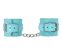 Berlin Baby Turquoise Blue Faux Leather Wrist Cuffs - - Cuffs And Restraints