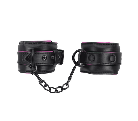 Berlin Baby Padded PU Leather Wrist Cuffs Hot Pink Interior Contrast - Cuffs And Restraints