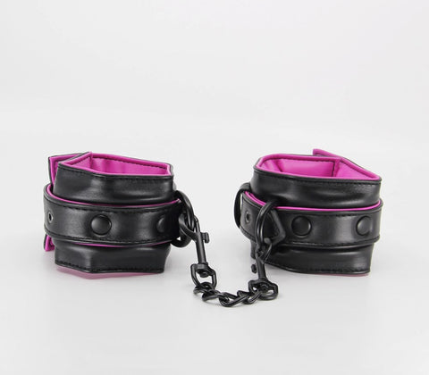 Berlin Baby Padded PU Leather Wrist Cuffs Hot Pink Interior Contrast - Cuffs And Restraints