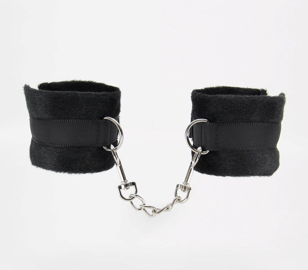 Berlin Baby Plush Bondage Cuffs With Webbing Hook - Black - Cuffs And Restraints
