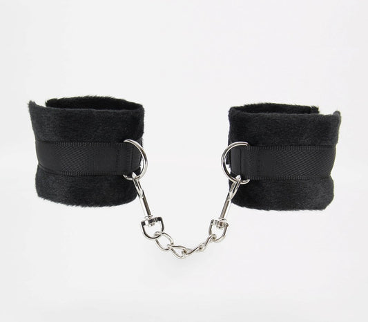 Berlin Baby Plush Bondage Cuffs With Webbing Hook - Black - Cuffs And Restraints