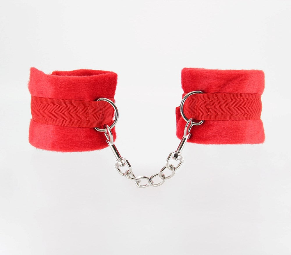 Berlin Baby Plush Bondage Cuffs With Webbing Hook - Red - Cuffs And Restraints