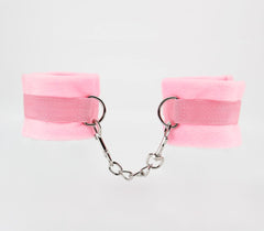 Berlin Baby Plush Bondage Cuffs With Webbing Hook - Pink - Cuffs And Restraints