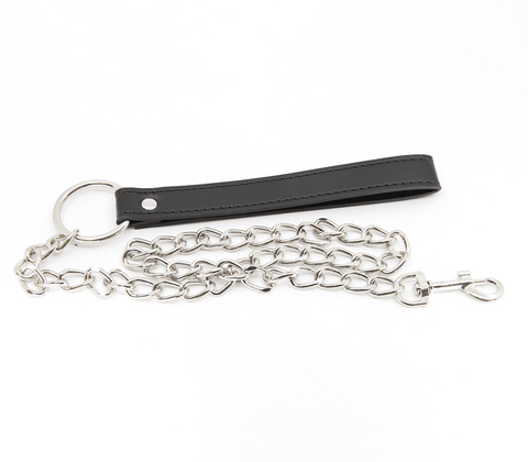 Berlin Baby Faux Leather Handle Chain Lead with Velveteen Lined Handle - Collars and Leads
