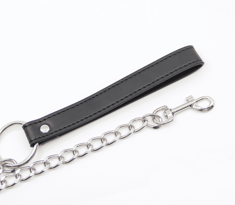 Berlin Baby Faux Leather Handle Chain Lead with Velveteen Lined Handle - Collars and Leads