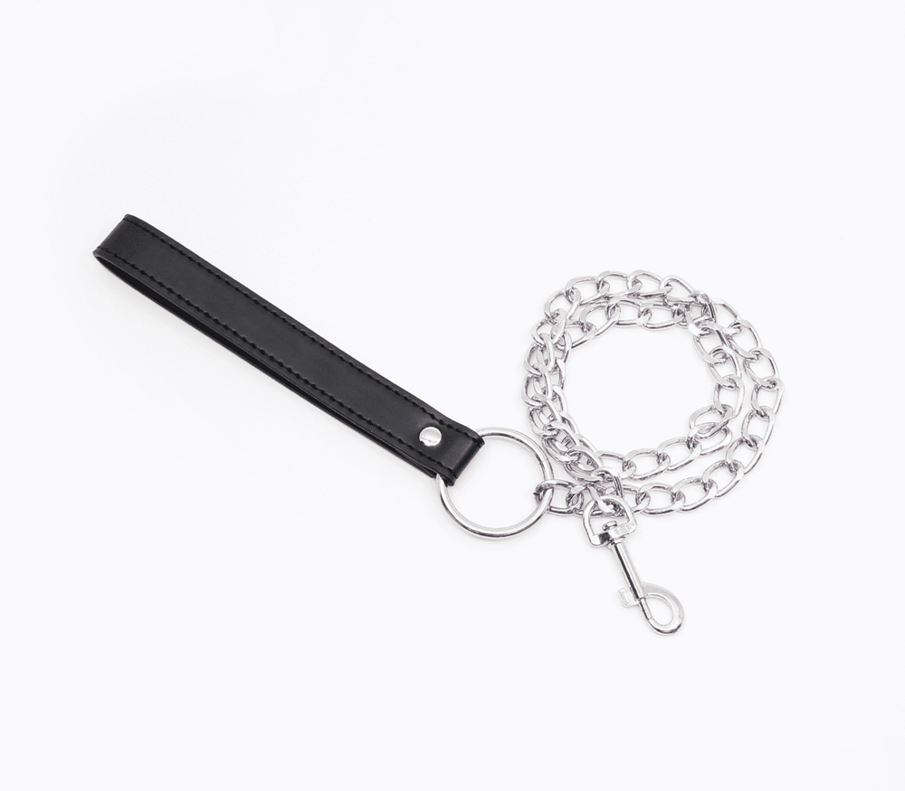 Berlin Baby Faux Leather Handle Chain Lead - Black - Collars and Leads
