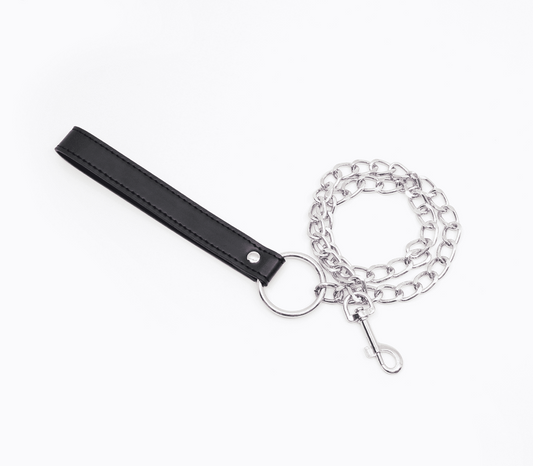 Berlin Baby Faux Leather Handle Chain Lead - Black - Collars and Leads