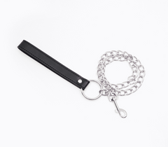 Berlin Baby Faux Leather Handle Chain Lead - Black - Collars and Leads