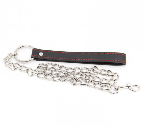 Berlin Baby Faux Leather Handle Chain Lead with Velveteen Lined Handle - Collars and Leads