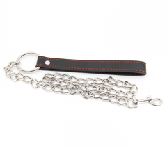Berlin Baby Faux Leather Handle Chain Lead - Black Red - Collars and Leads