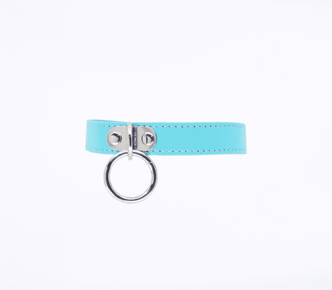 Berlin Baby PU BDSM Collar With Centre Ring Hot Pink Turquoise Power Exchange - Collars and Leads