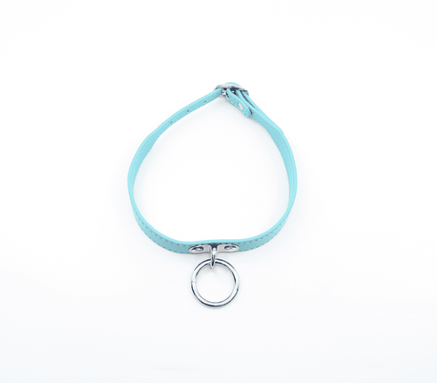Berlin Baby PU BDSM Collar With Centre Ring Hot Pink Turquoise Power Exchange - Collars and Leads