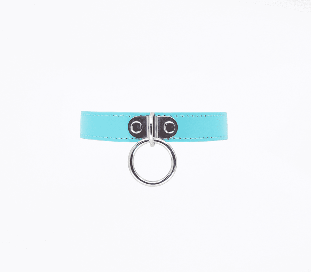 Berlin Baby PU BDSM Collar With Centre Ring - Baby Blue - Collars and Leads
