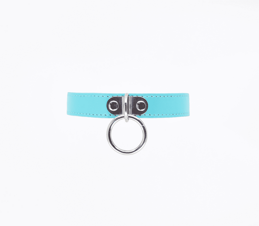 Berlin Baby PU BDSM Collar With Centre Ring - Baby Blue - Collars and Leads