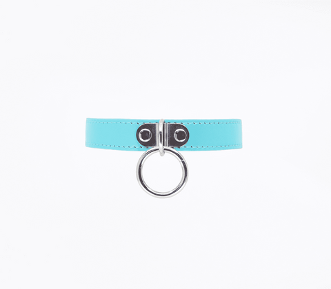 Berlin Baby PU BDSM Collar With Centre Ring Hot Pink Turquoise Power Exchange - Collars and Leads
