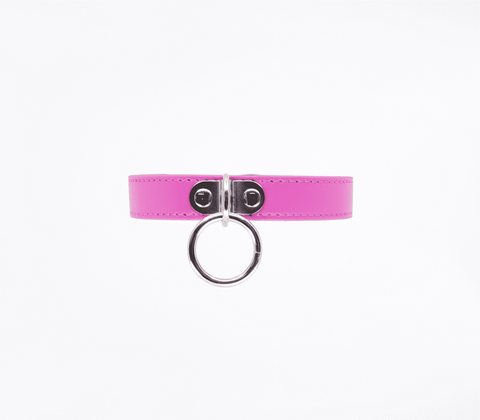 Berlin Baby PU BDSM Collar With Centre Ring Hot Pink Turquoise Power Exchange - Collars and Leads